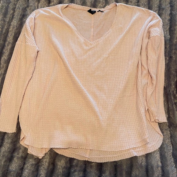 Urban Outfitters Out From Under Thermal V-Neck Long Sleeve, Baby Pink, S - Picture 2 of 3
